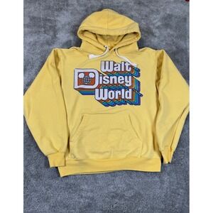 Walt Disney World Yellow Rainbow Logo Hoodie Sweatshirt Mens Small Retro Graphic